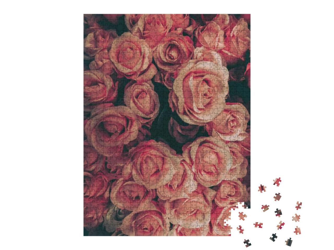 Puzzle 1000 Teile „Ein Strauß rosa Rosen im Vintage-Stil“