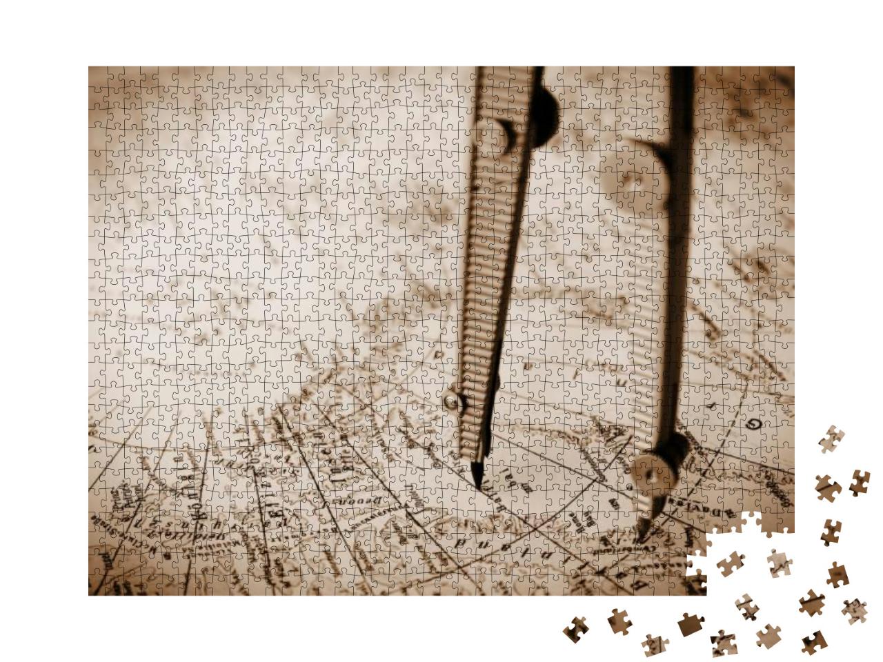 Puzzle 1000 Teile „Alte Landkarte mit Navigationskreis und Zirkel“