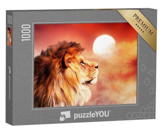 Puzzle 1000 Teile „Afrikanischer Löwe im glühenden Sonnenuntergang“