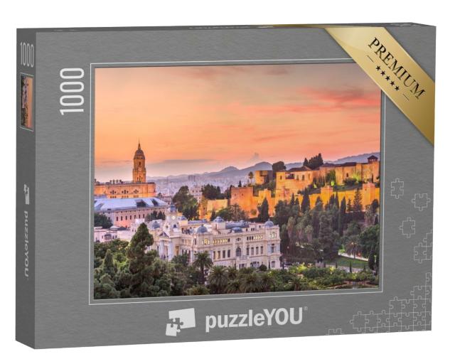Puzzle 1000 Teile „Skyline von Malaga in der Abenddämmerung, Spanien“