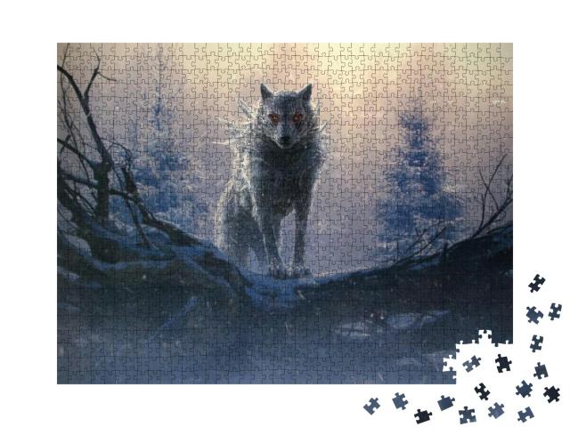 Puzzle 1000 Teile „Fenrir, der riesige Eiswolf aus der nordischen Mythologie“