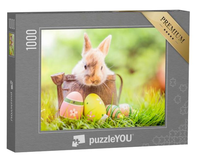 Puzzle 1000 Teile „Kleines Kaninchenbaby mit Ostereiern“