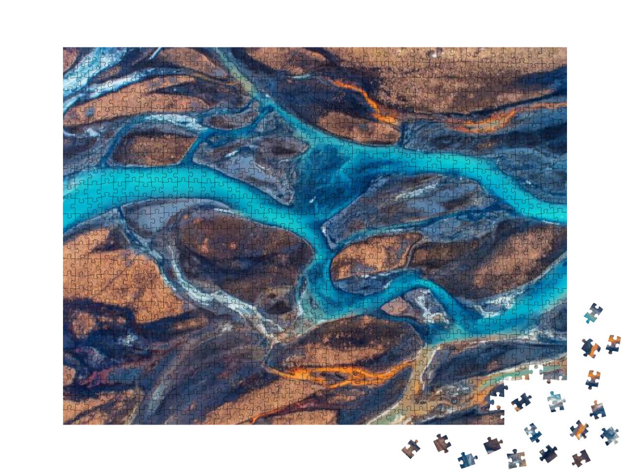 Puzzle 1000 Teile „Flusslandschaft in Island aus der Vogelperspektive“