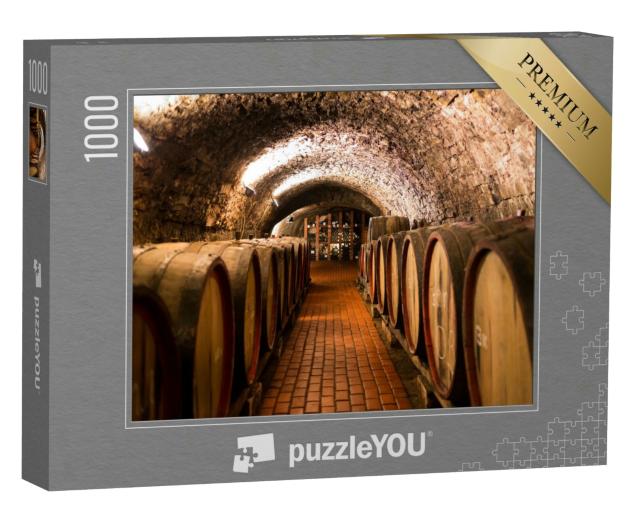 Puzzle 1000 Teile „Weinfässer in einem Gewölbe“