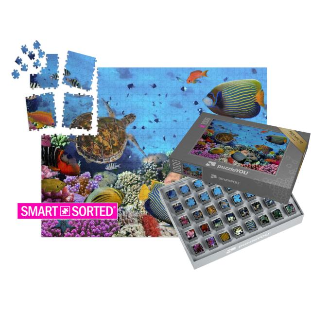 SMART SORTED® | Puzzle 1000 Teile „Buntes Korallenriff mit Fischen und Meeresschildkröten“