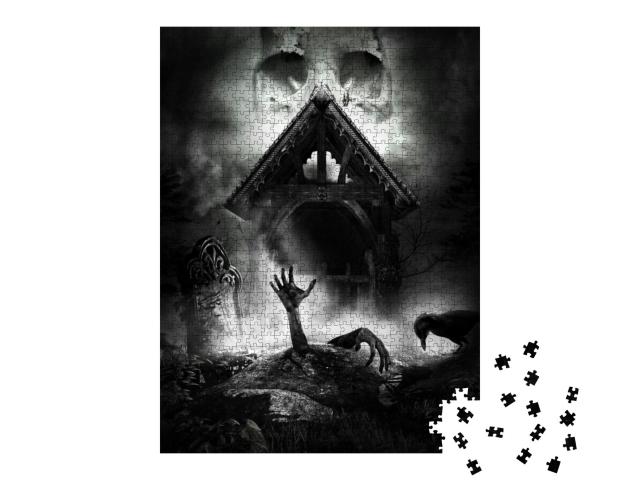 Puzzle 1000 Teile „Gothic-Szene mit Grabstein und auferstehendem Zombie“