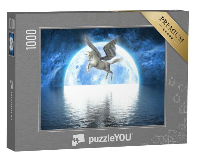 Puzzle 1000 Teile „Einhorn mit Flügeln vor dem Vollmond “