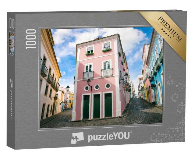 Puzzle 1000 Teile „Kopfsteinpflasterstraßen mit bunter Kolonialarchitektur, Salvador, Brasilien“