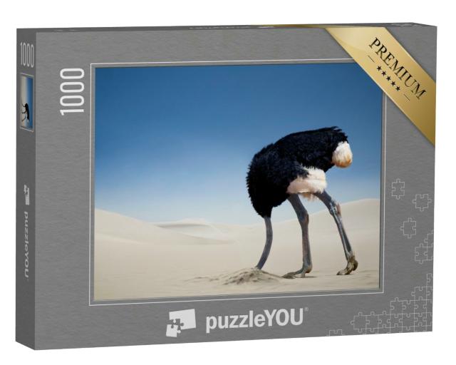 Puzzle 1000 Teile „Strauß steckt seinen Kopf in den Sand, Tsavo East National Park, Kenia, Afrika“
