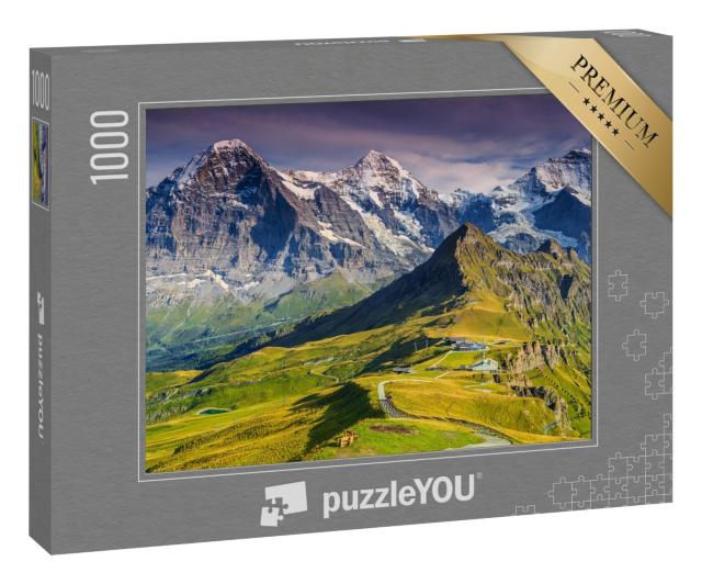 Puzzle 1000 Teile „Alpenpanorama mit Jungfrau, Mönch, Eiger Nordwand und Männlichen, Schweiz“