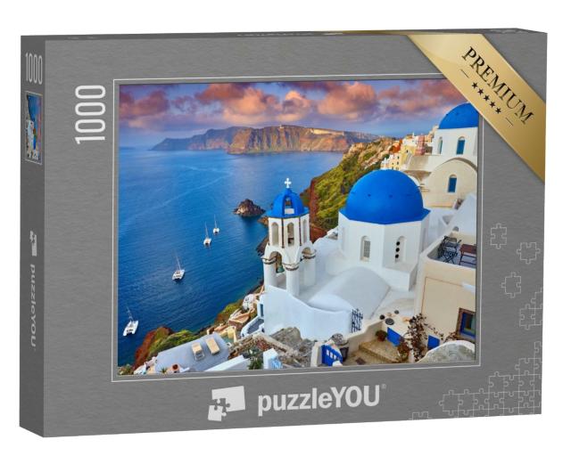 Puzzle 1000 Teile „Sonnenaufgang über Fira auf Santorini, Griechenland“