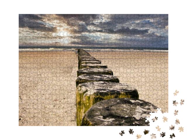 Puzzle 1000 Teile „Buhnen an einem Sandstrand auf einer Nordseeinsel“