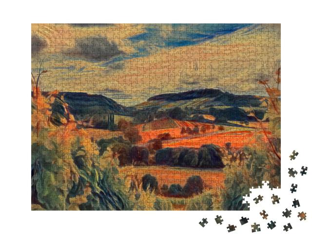 Puzzle 1000 Teile „im Stil von Edvard Munch, Der Schrei - Weinberge bei Heilbronn, Deutschland“