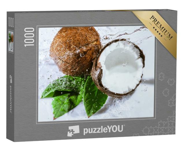 Puzzle 1000 Teile „Geknackte Kokosnuss mit großem Spritzer“
