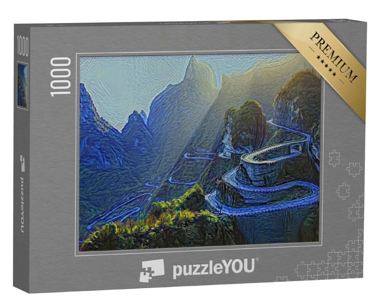 Puzzle 1000 Teile „im Kunst-Stil von van Gogh, Sternennacht - Tianmen-Berg-Nationalparks, Provinz Hunan, China“