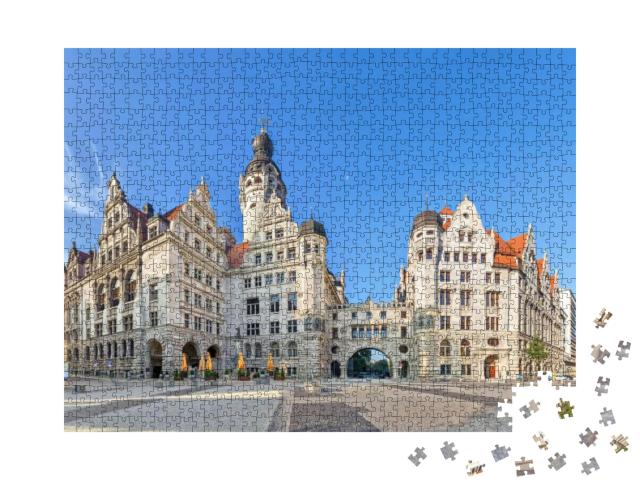 Puzzle 1000 Teile „Das Neue Rathaus: Blick vom Burgplatz, Leipzig, Deutschland“