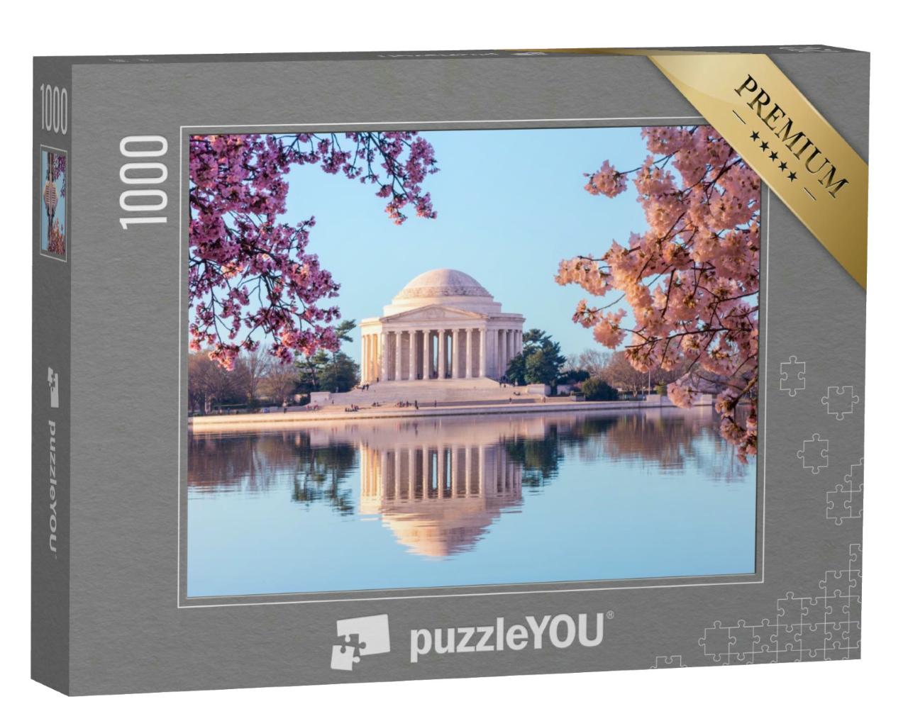 Puzzle 1000 Teile „Jefferson Memorial und Tidal Basin beim Kirschblütenfest, USA“