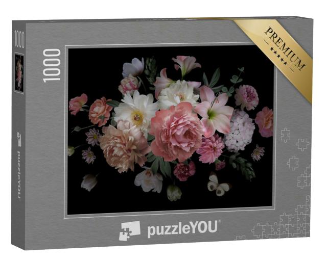 Puzzle 1000 Teile „Barocker Blumenstrauß aus Pfingstrosen, Rosen und Tulpen“