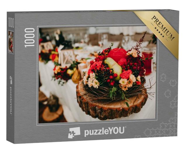 Puzzle 1000 Teile „Hochzeitsdekoration mit Blumen auf dem Tisch“