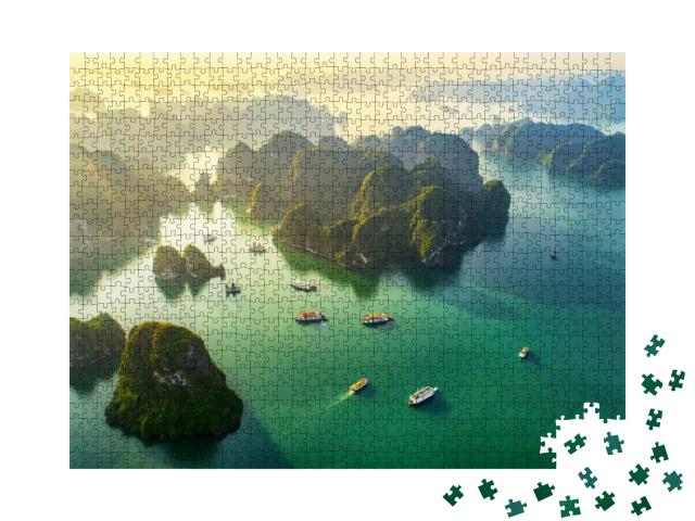 Puzzle 1000 Teile „Schwimmendes Fischerdorf in der Halong-Bucht, Vietnam, UNESCO-Weltkulturerbe“