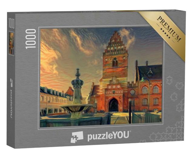 Puzzle 1000 Teile „im Stil von Edvard Munch, Der Schrei - Rathaus in Roskilde - Puzzle-Kollektion Künstler & Gemälde“