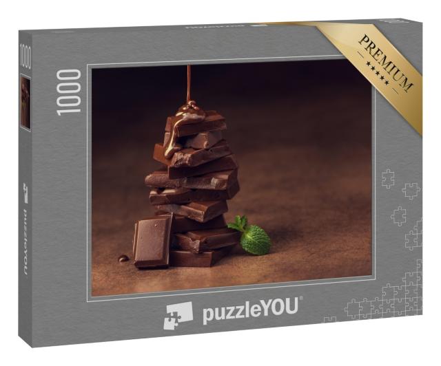 Puzzle 1000 Teile „Geschmolzene Schokolade über Schokostückchen“