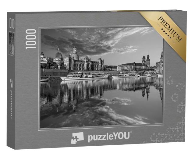 Puzzle 1000 Teile „Dresdner Stadtsilhouette an der Elbe und Augustusbrücke“