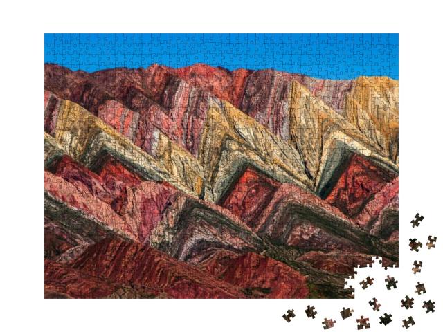 Puzzle 1000 Teile „Quebrada de Humahuaca und die bunten Berge, Salta, Argentinien“