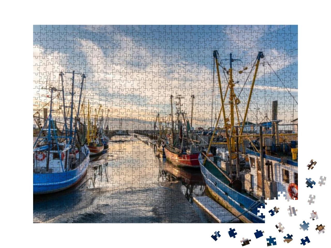 Puzzle 1000 Teile „Fischerboote und Krabbenkutter: Fischereihafen von Dorum-Neufeld, Niedersachsen“