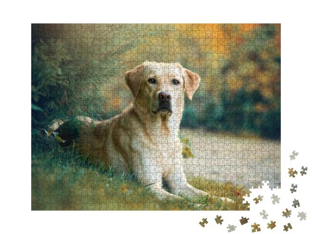 Puzzle 1000 Teile „Labrador Retriever Hund unter einem Baum“