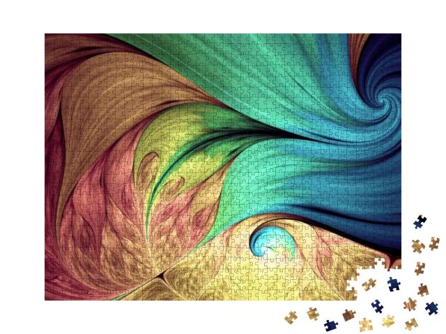 Puzzle 1000 Teile „Entspannungsmuster mit fraktalen Mustern: fließende Naturformen, Blumen, Spiralen“