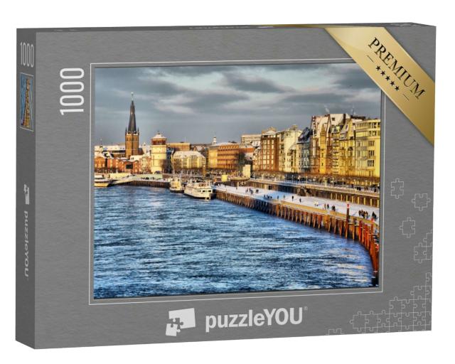 Puzzle 1000 Teile „Winterliche Rheinterrassen in Düsseldorf, Nordrhein-Westfalen, Deutschland“