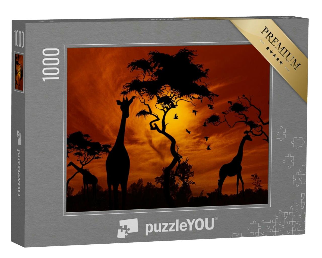 Puzzle 1000 Teile „Giraffen im glühenden Sonnenuntergang“