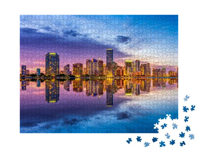 Puzzle 1000 Teile „Skyline von Miami an der Biscayne Bay in Florida“