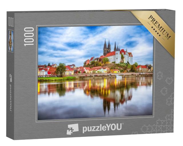 Puzzle 1000 Teile „Albrechtsburg und der Dom an der Elbe im Sonnenuntergang, Meißen“