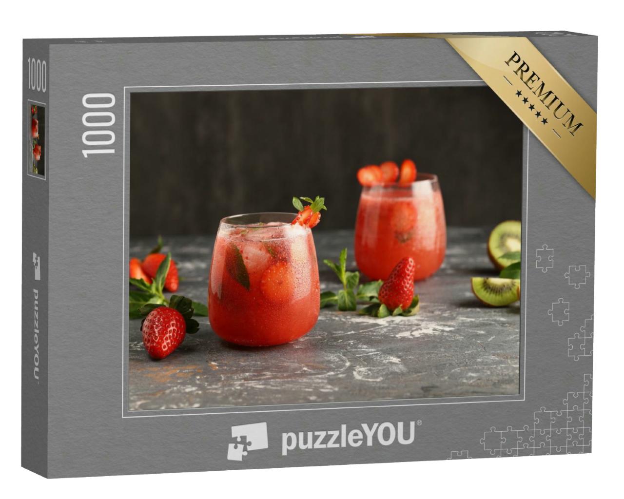 Puzzle 1000 Teile „Kalte Erdbeerlimonade mit Minze, Eiswürfeln und Kiwi“