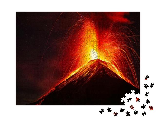 Puzzle 1000 Teile „Nächtlicher Ausbruch des Feuervulkans, Guatemala“