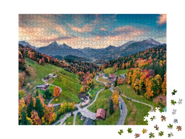 Puzzle 1000 Teile „Kirche Maria Gern mit Hochkaltergipfel, bayerische Alpen“