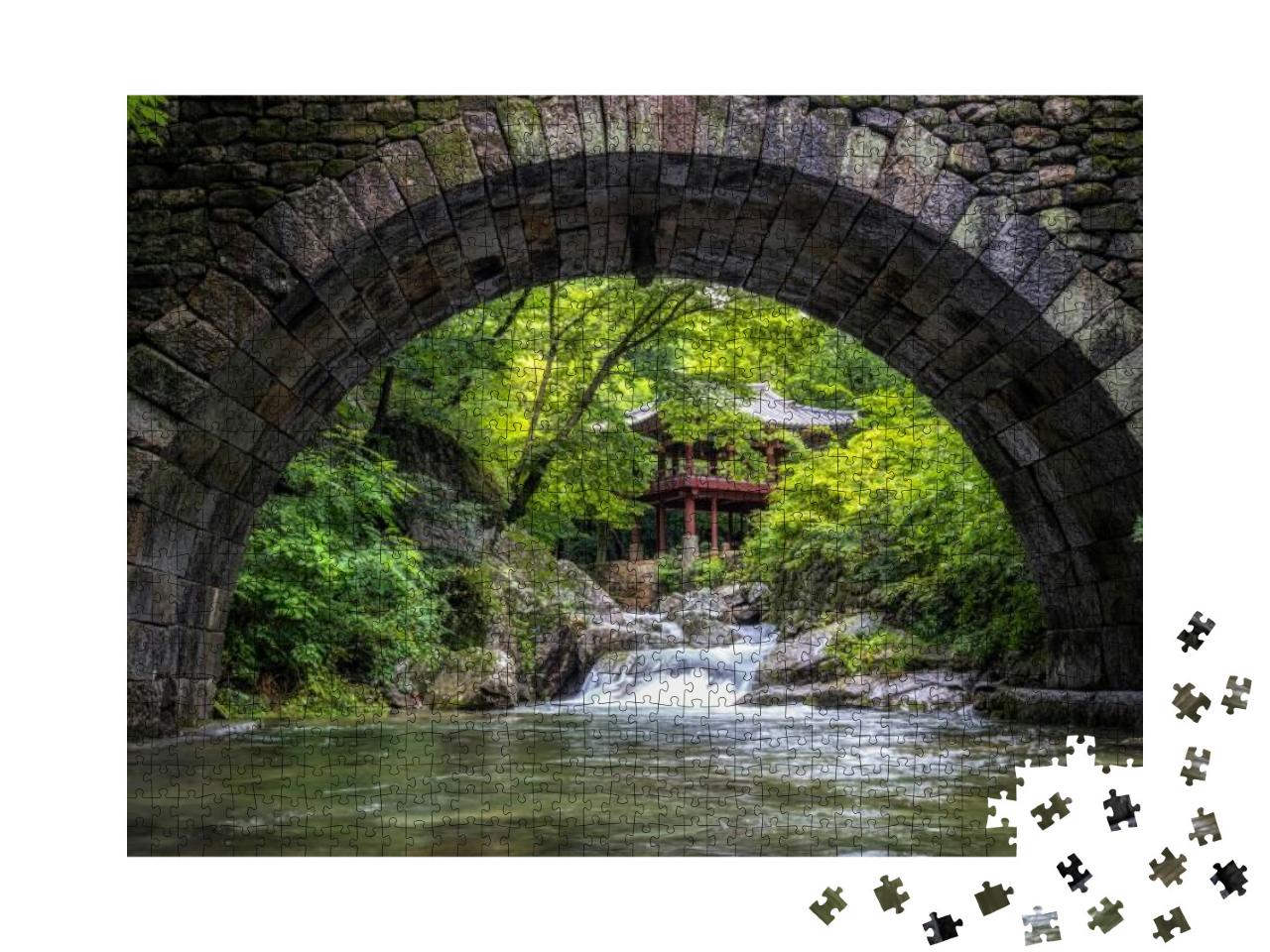 Puzzle 1000 Teile „Seungseongyo-Brücke und Pavillon im Seonamsa-Tempel, Südkorea“