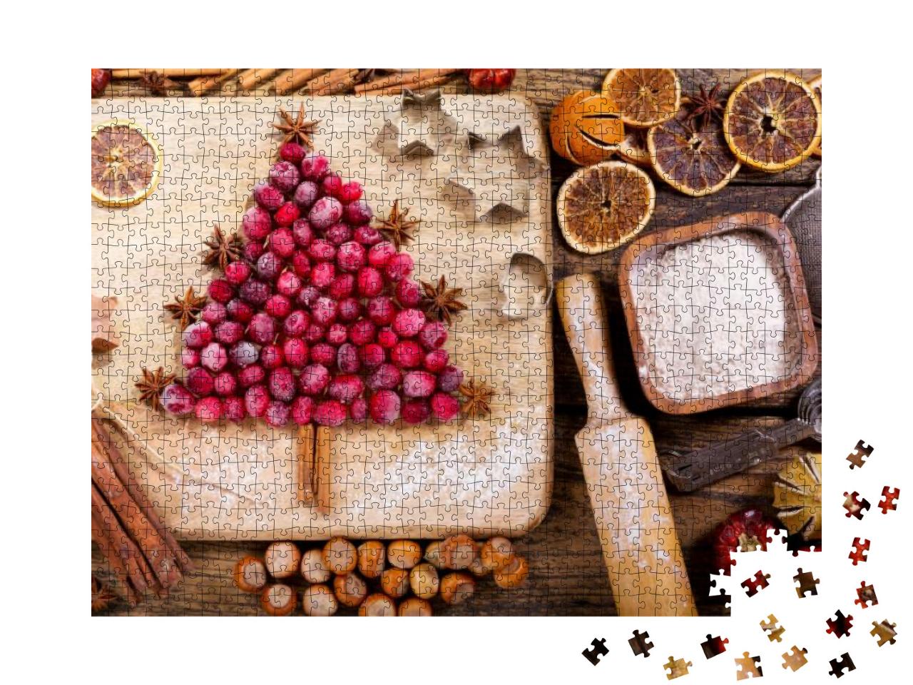 Puzzle 1000 Teile „Weihnachtsbäckerei mit gefrorenen Preiselbeeren“