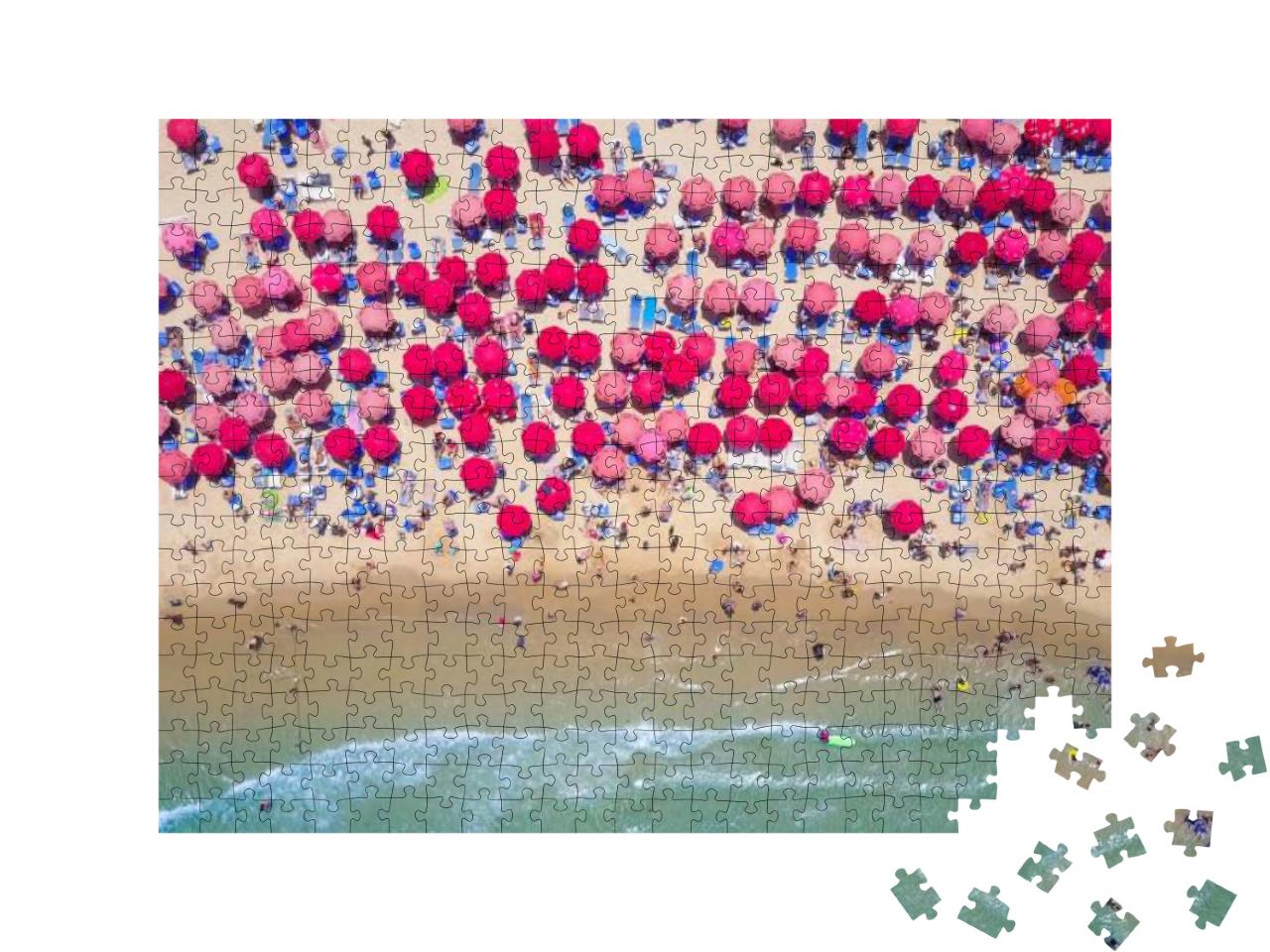 Puzzle 500 Teile „Tropischer Strand mit bunten Sonnenschirmen “