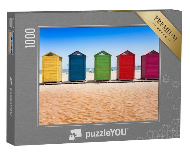 Puzzle 1000 Teile „Bunte Strandhütten am Strand von Patacona, Valencia“