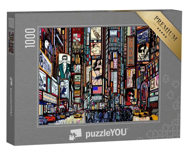 Puzzle 1000 Teile „Eine Illustration einer Straße von New York City, Times Square“