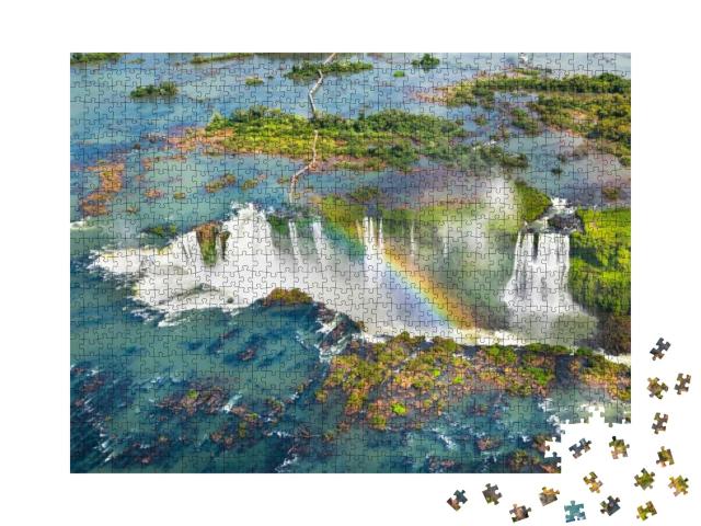Puzzle 1000 Teile „Naturwunder: Iguazu-Wasserfälle aus dem Hubschrauber, Brasilien“