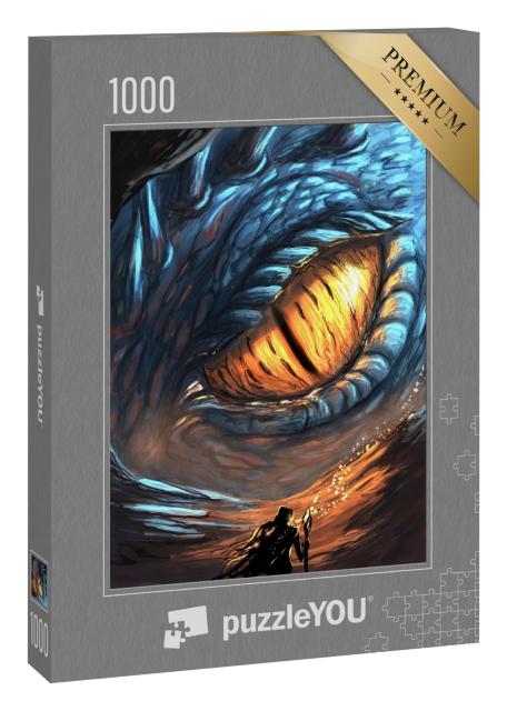 Puzzle 1000 Teile „Orangefarbenes Auge des Drachen“