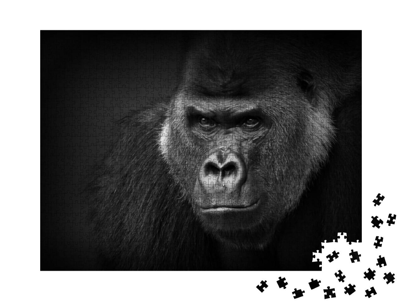 Puzzle 1000 Teile „Nahaufnahme eines gefährlich aussehenden Silberrückens, Gorilla“