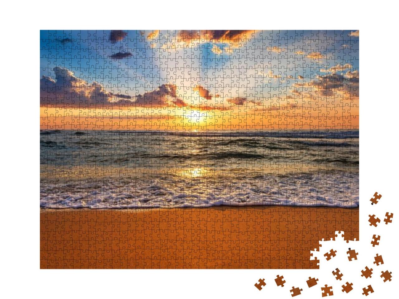 Puzzle 1000 Teile „Sonnenuntergang über dem Ufer des Meeres“
