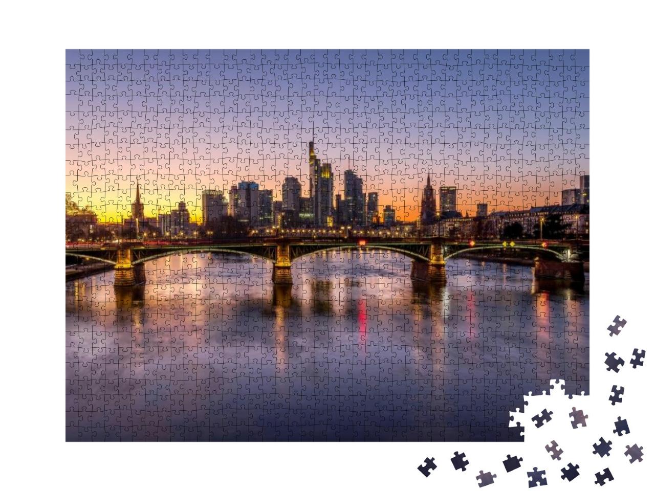 Puzzle 1000 Teile „Die Skyline von Frankfurt bei Sonnenuntergang“