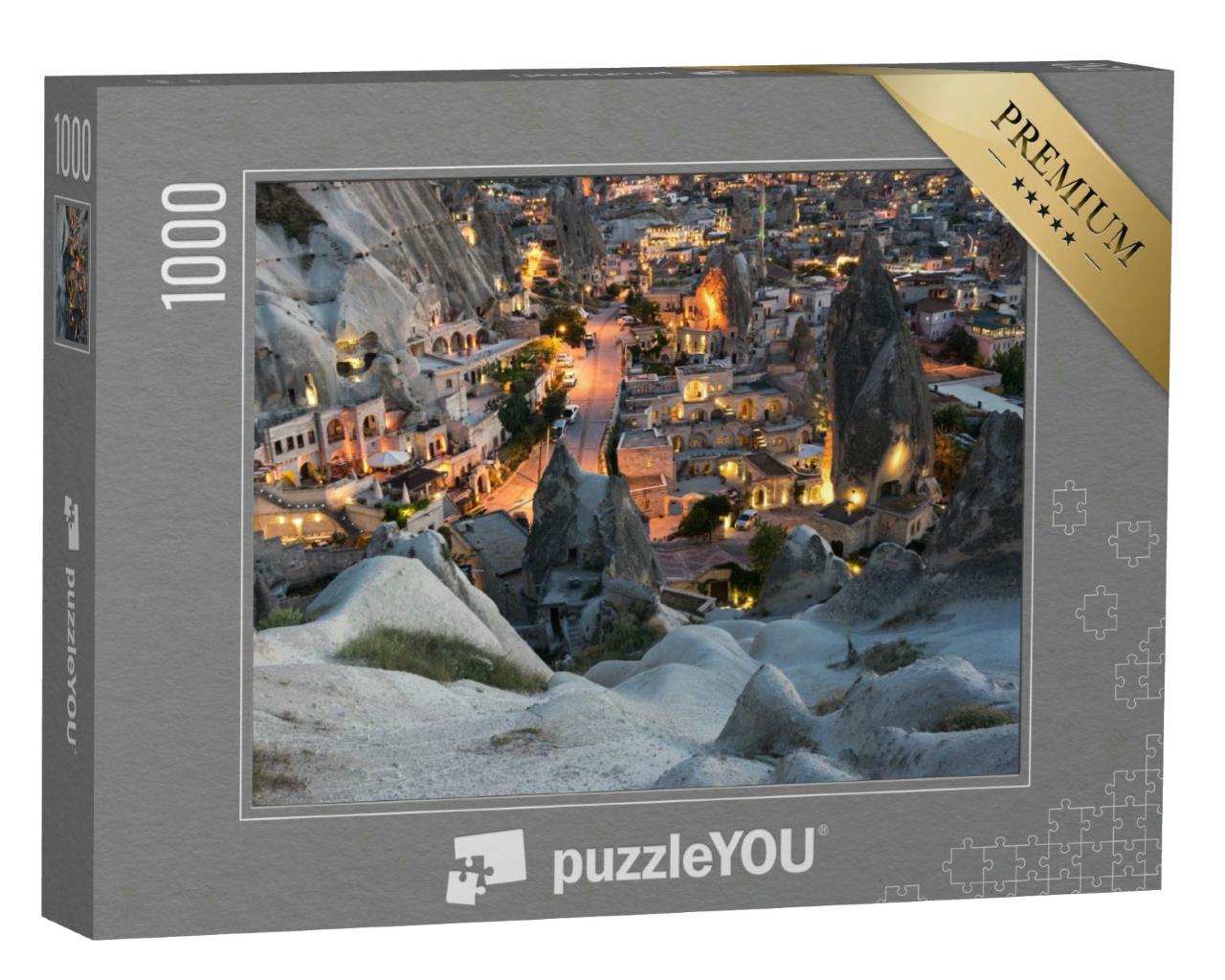Puzzle 1000 Teile „Goreme Stadt im Sonnenuntergang, Kappadokien, Türkei“