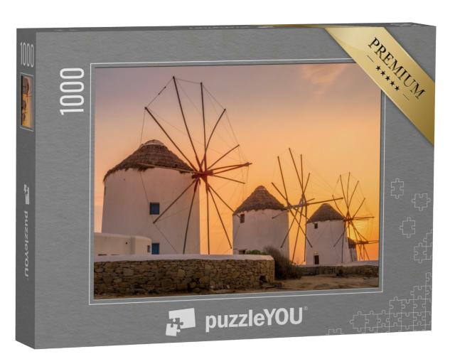 Puzzle 1000 Teile „Traditionelle griechische Windmühlen in Mykonos“